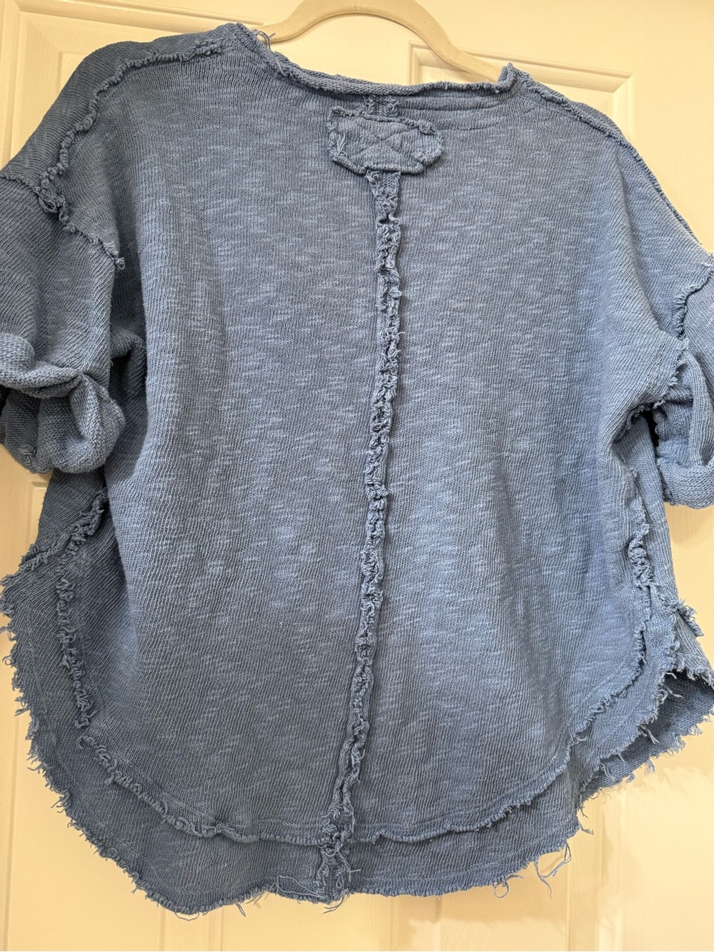 We The Free Distressed V-Neck Raw-Edge Top in Light Blue - Picture 8 of 9